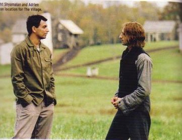 M. Night Shyamalan and Adrien Brody while filming "The Village"